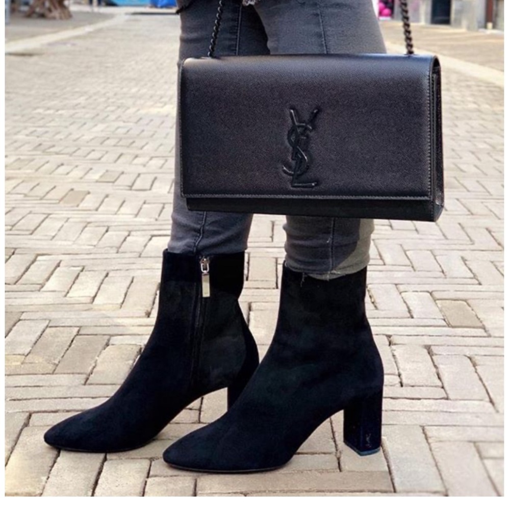 Saint Laurent 95MM Lou Suede Black Ankle Boots booties Size 41